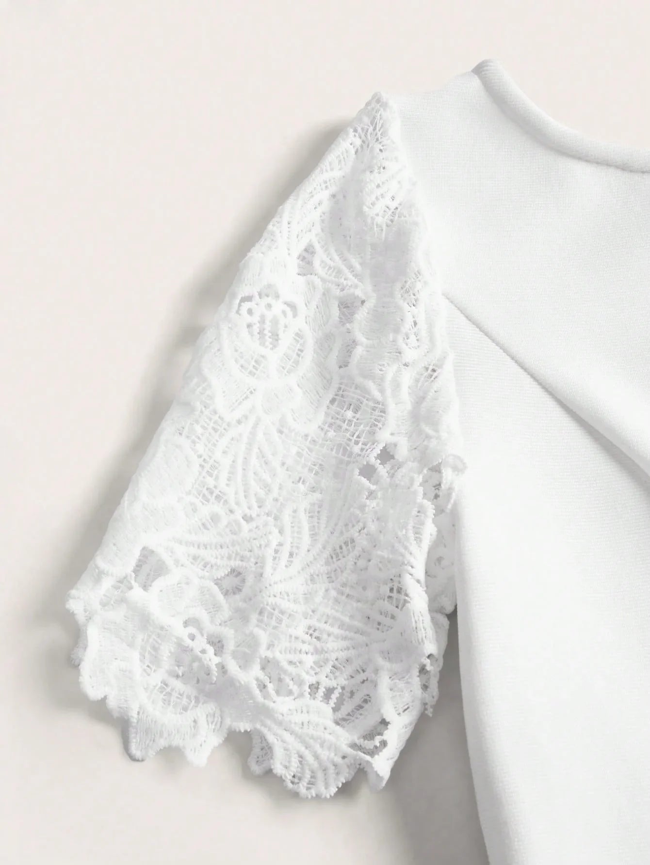 Womens Elegant Lace Patchwork Short Sleeve White Midi Dress Versatile Fit For SpringSummer