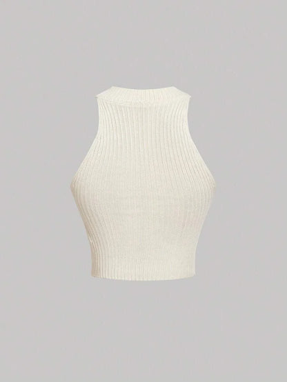 Womens Elegant Pearl Fringe Sleeveless Knitted Top