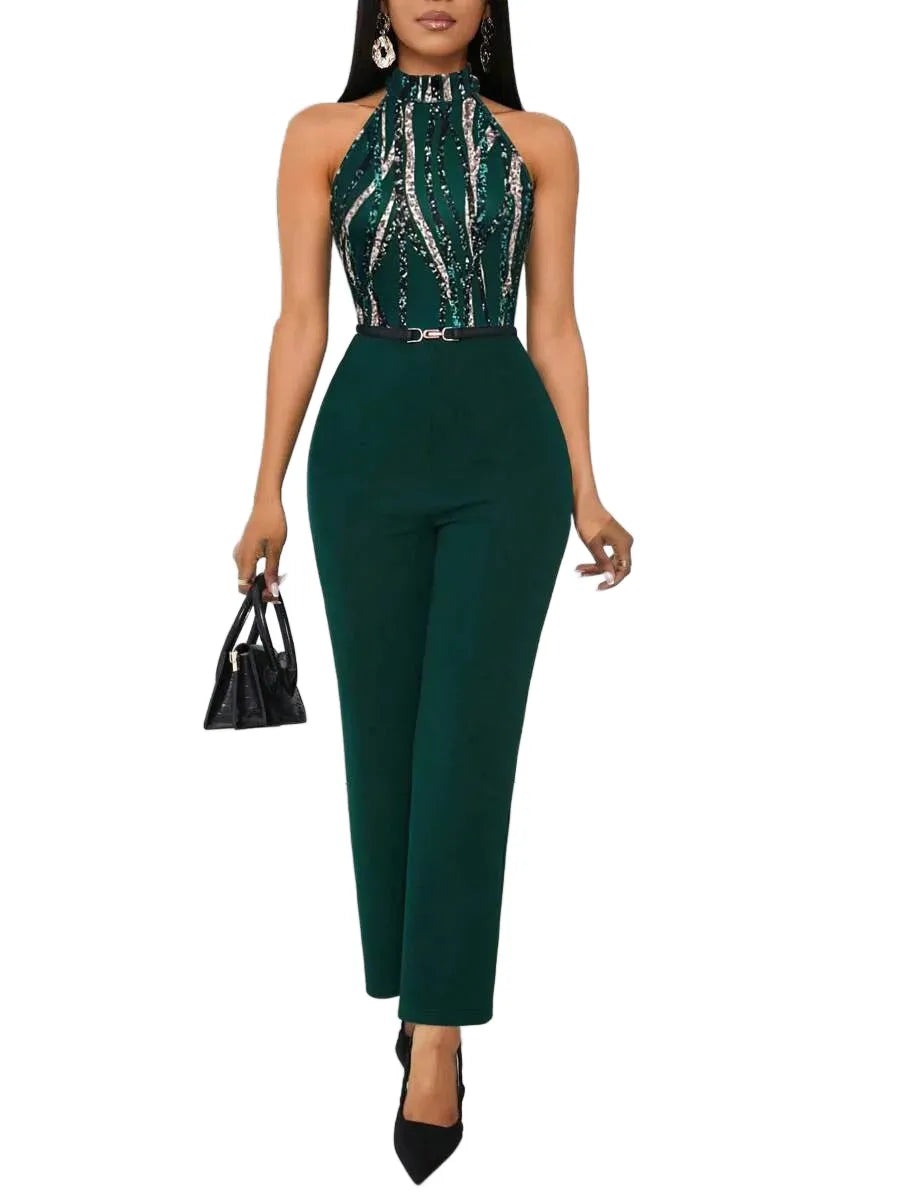 Womens Elegant Print Halter Jumpsuit