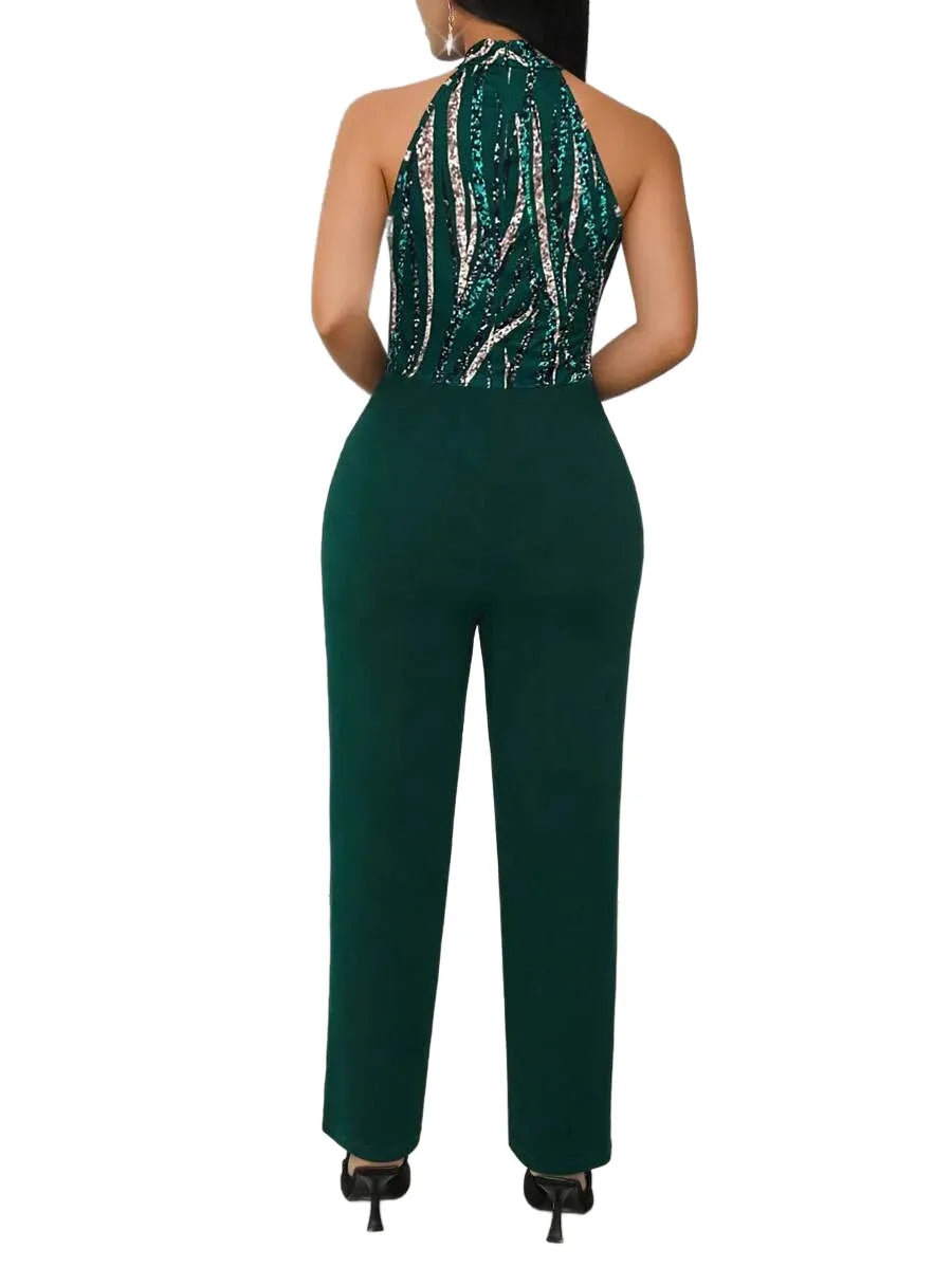 Womens Elegant Print Halter Jumpsuit