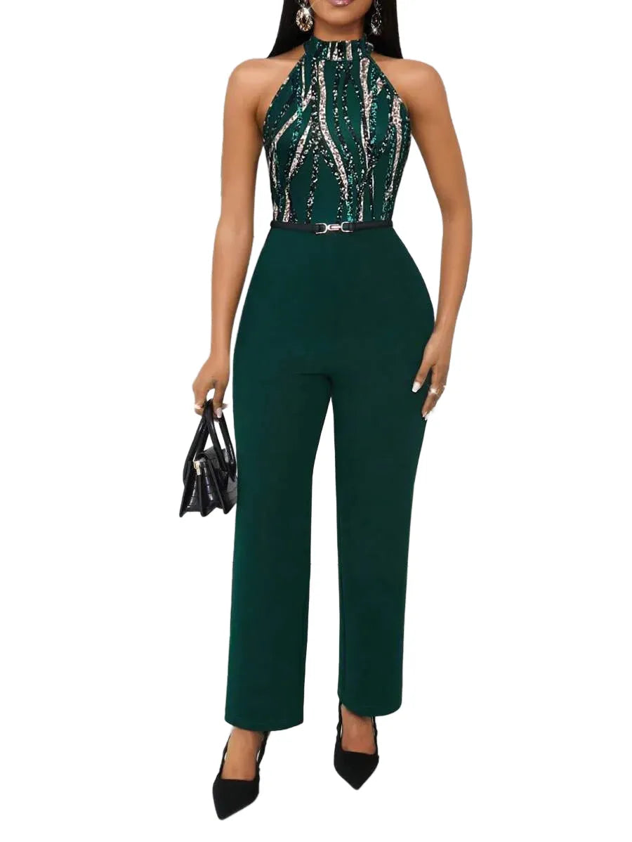 Womens Elegant Print Halter Jumpsuit