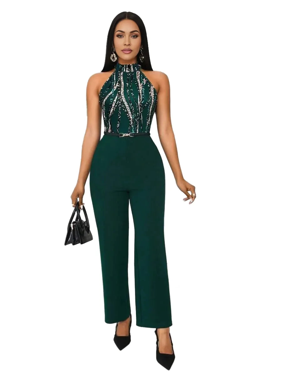 Womens Elegant Print Halter Jumpsuit