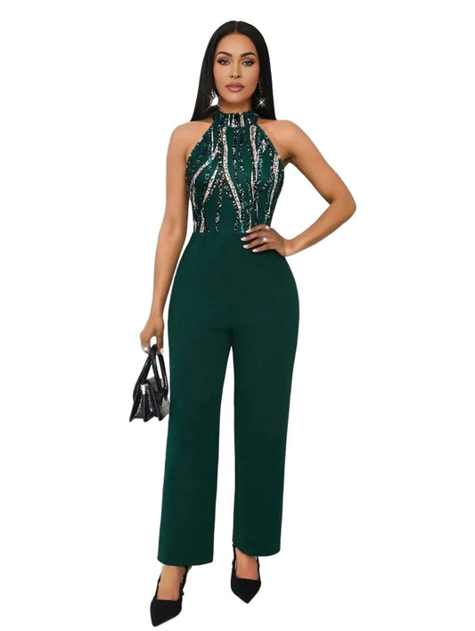 Womens Elegant Print Halter Jumpsuit