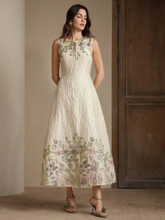 Womens Elegant Romantic DateParty Embroidered Floral Sleeveless Dress Ideal For Spring amp Summer
