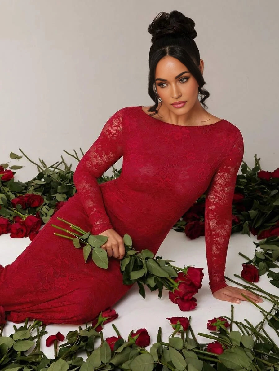 Womens Elegant Ruched Neck Long Sleeve ALine Dress Stretchy Knit Fabric Suitable For Casual Dates