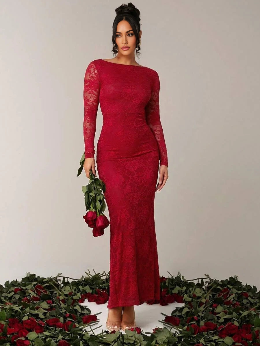 Womens Elegant Ruched Neck Long Sleeve ALine Dress Stretchy Knit Fabric Suitable For Casual Dates