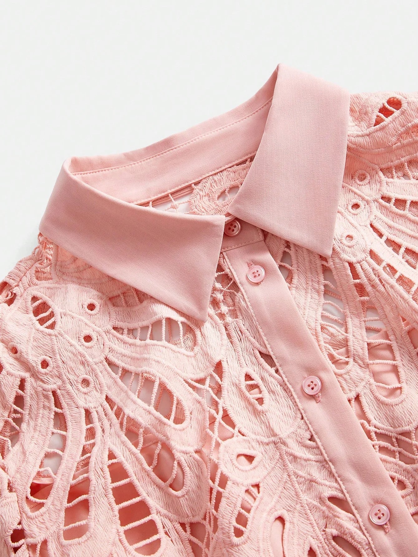 Womens Elegant Solid Color Lace Embroidered ButtonUp Empire Waist Dress