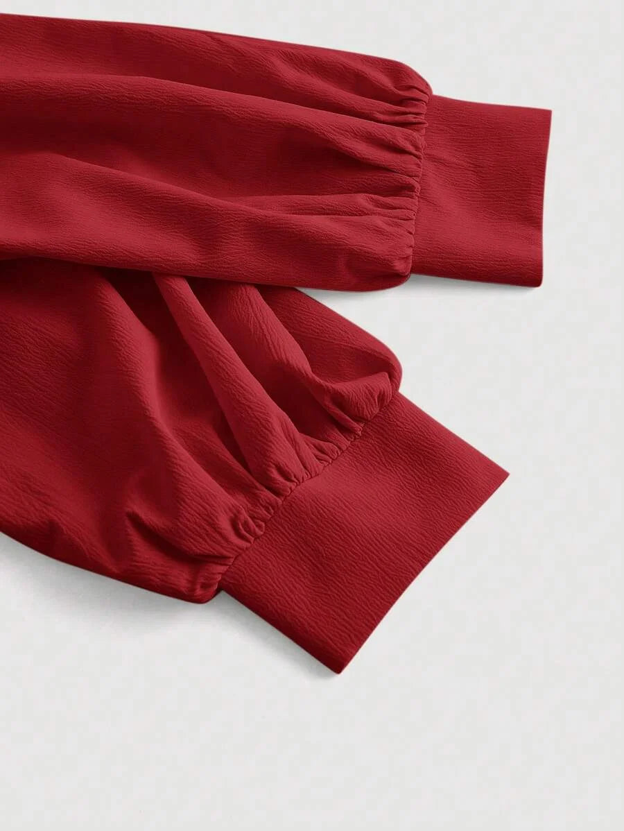 Womens Elegant Solid Color Lantern Sleeve Wrap Slit Shirt Autumn