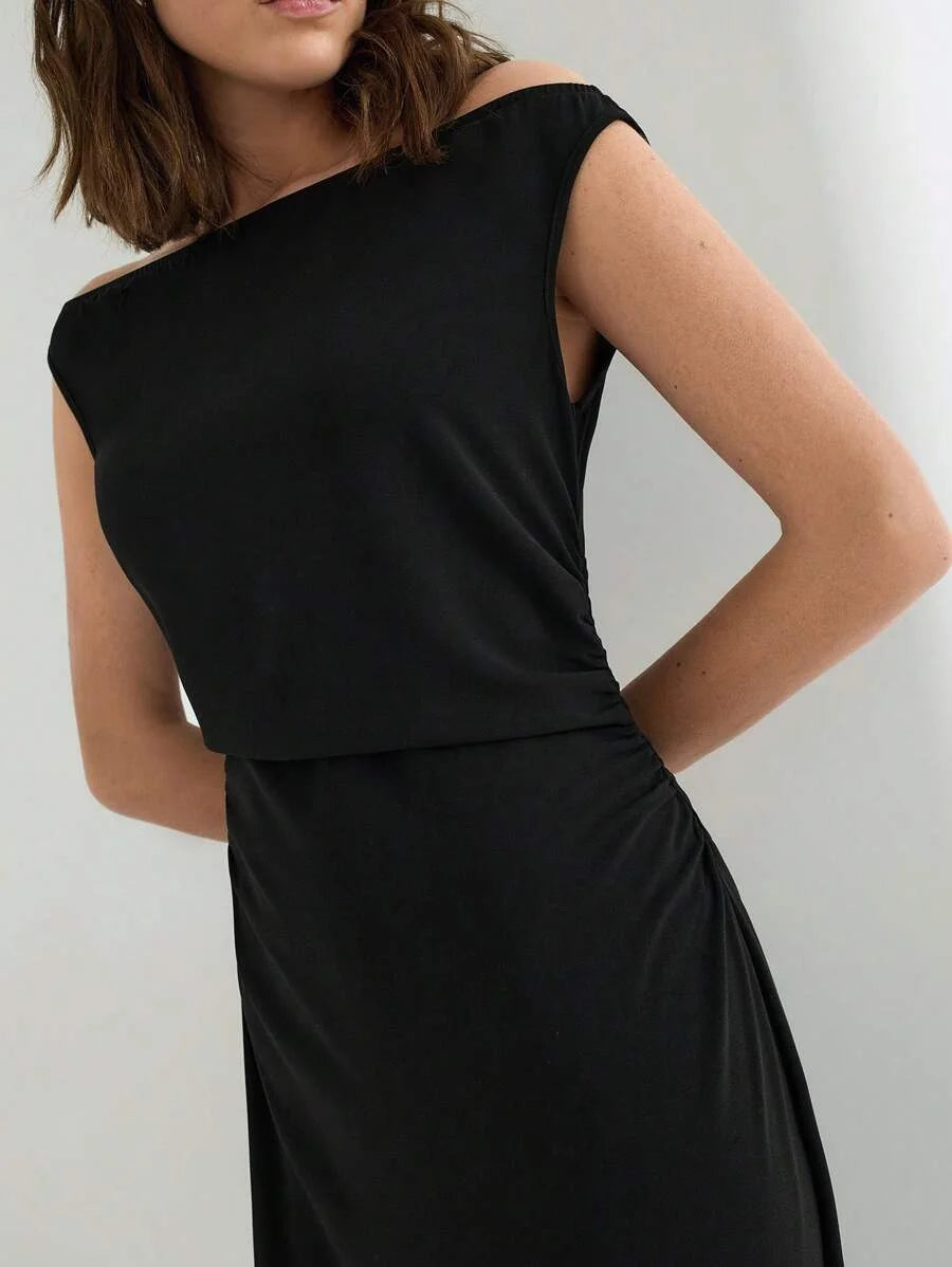 Womens Elegant Solid Off Shoulder Dress Summer