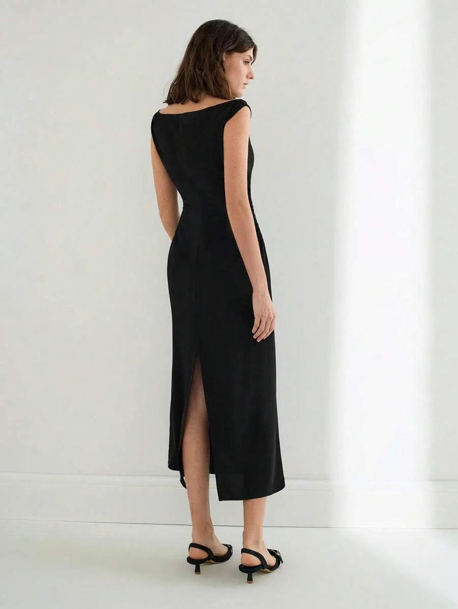 Womens Elegant Solid Off Shoulder Dress Summer