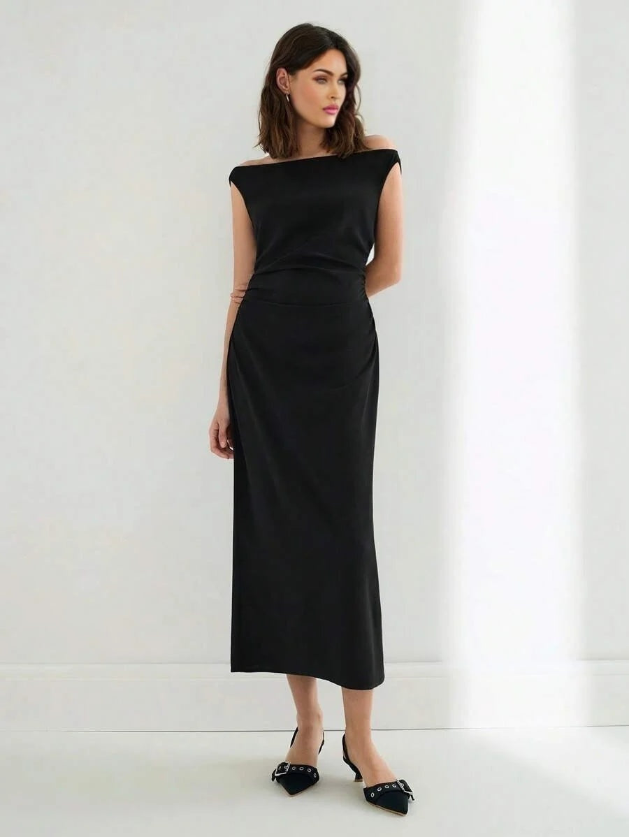 Womens Elegant Solid Off Shoulder Dress Summer