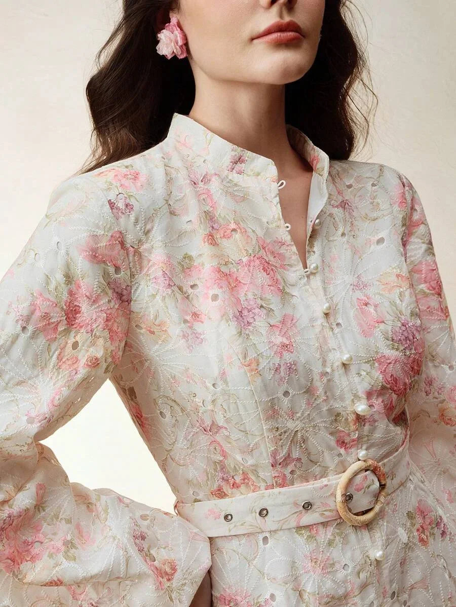 Womens Elegant Vacation Ant Lantern Sleeve Maxi Dress