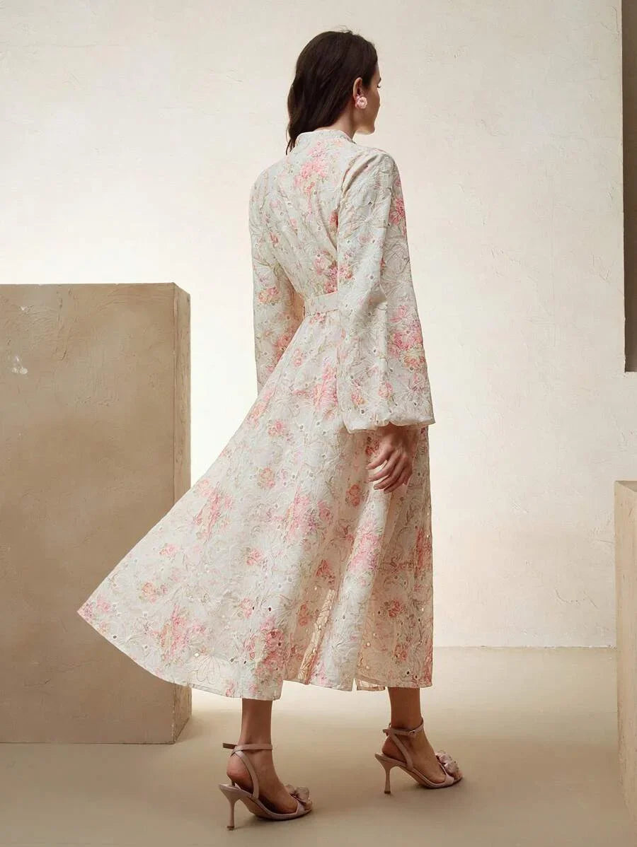 Womens Elegant Vacation Ant Lantern Sleeve Maxi Dress