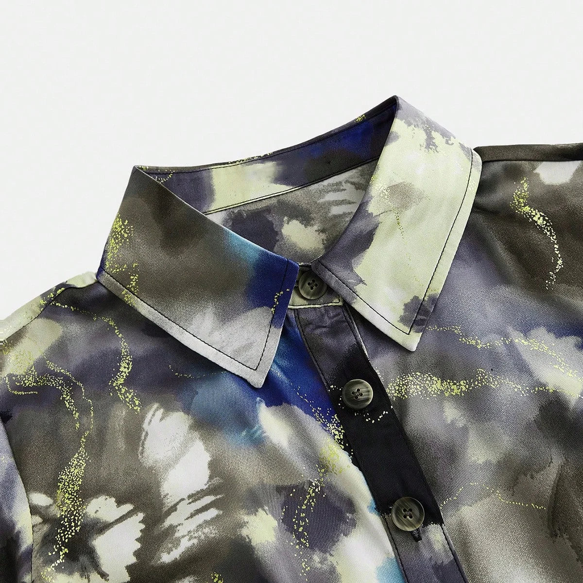 Womens Fashionable Elegant Tie Dye Foil Print Twist Waist Chiffon Dress Floral Dress Spring Outfits