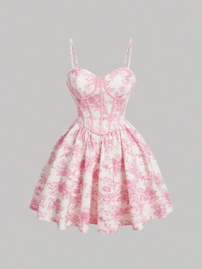 Womens Floral Printed Spaghetti Strap Dress