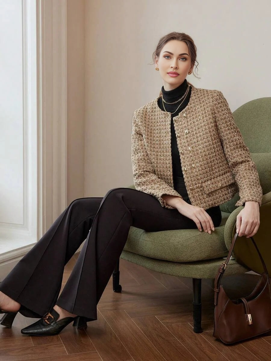 Womens Front Button Long Sleeve Pocket Jacket Casual Daily Wear