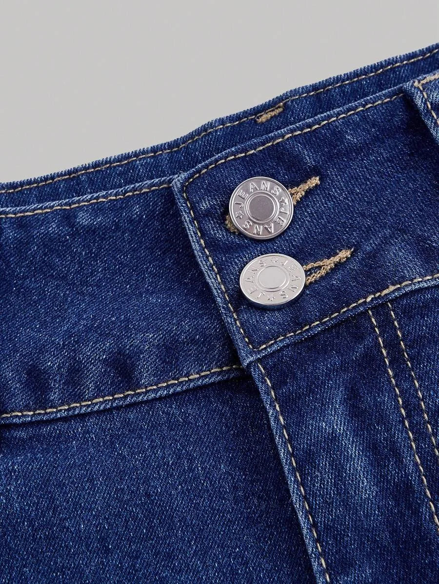 Womens Front Button Multiple Pockets Bow Decor Ruffle Hem Denim Shorts