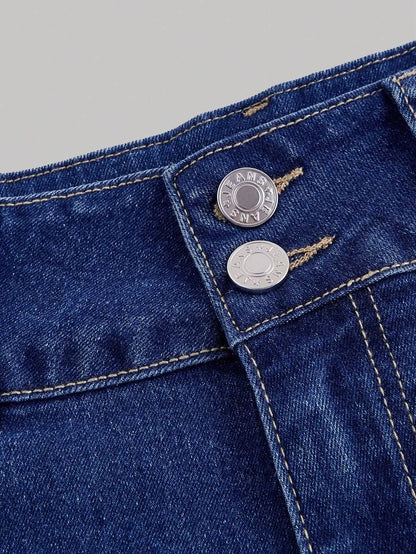 Womens Front Button Multiple Pockets Bow Decor Ruffle Hem Denim Shorts