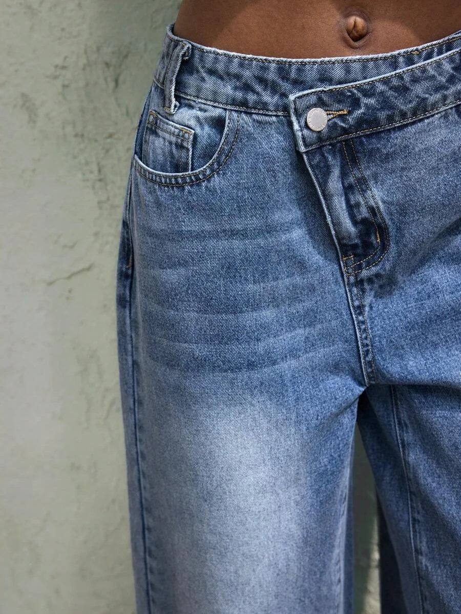 Womens Front Button Pocket Simple Casual Denim Jeans Daily WearCowgirl Outfit