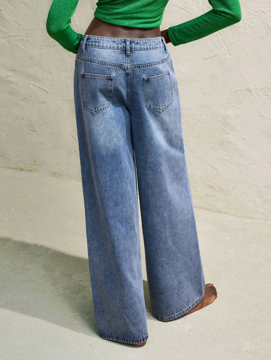 Womens Front Button Pocket Simple Casual Denim Jeans Daily WearCowgirl Outfit