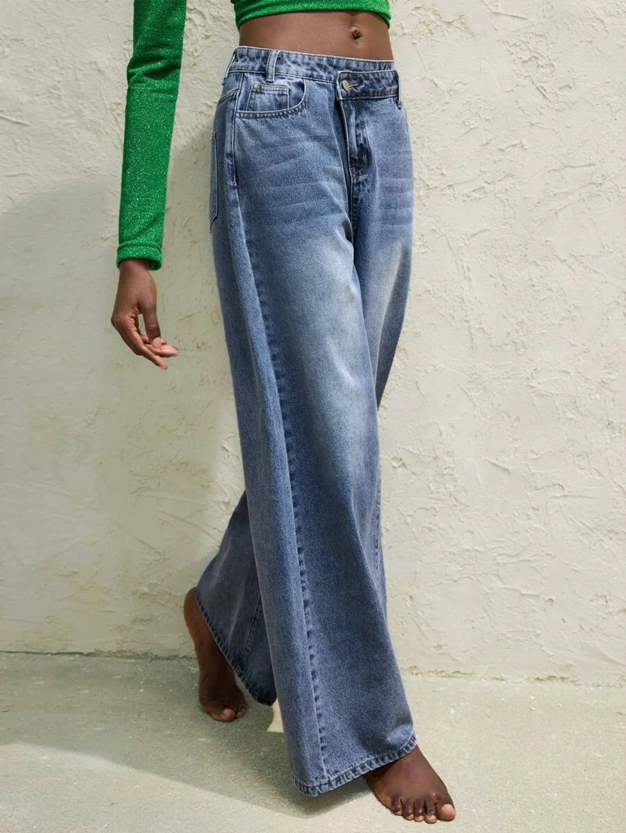 Womens Front Button Pocket Simple Casual Denim Jeans Daily WearCowgirl Outfit