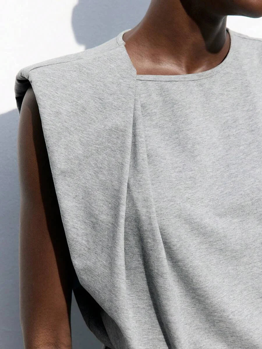 Womens Grey Minimal Shoulder Design Versatile Modern Urban Back To School Dress Ladies Plain Crew