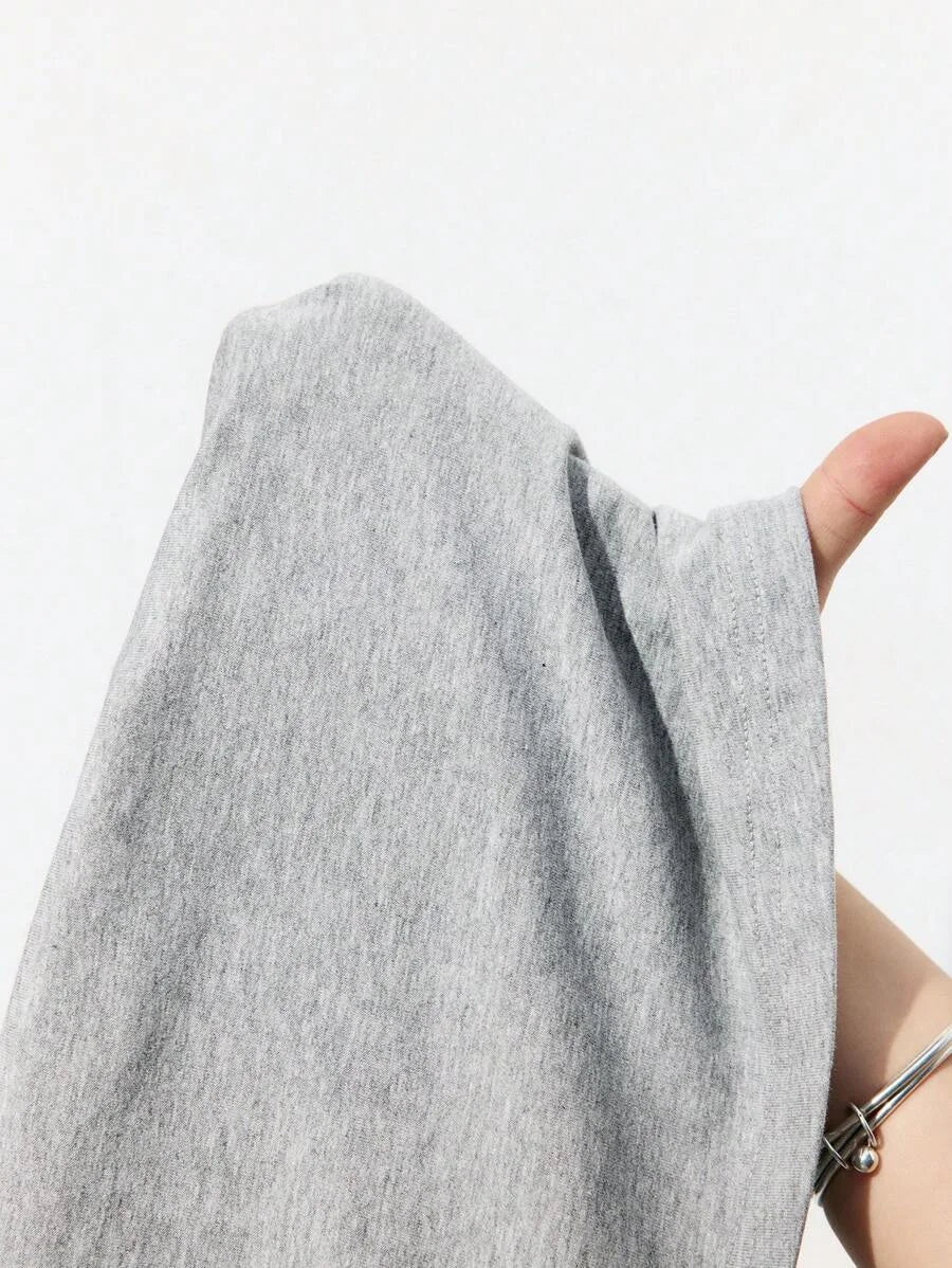 Womens Grey Minimal Shoulder Design Versatile Modern Urban Back To School Dress Ladies Plain Crew