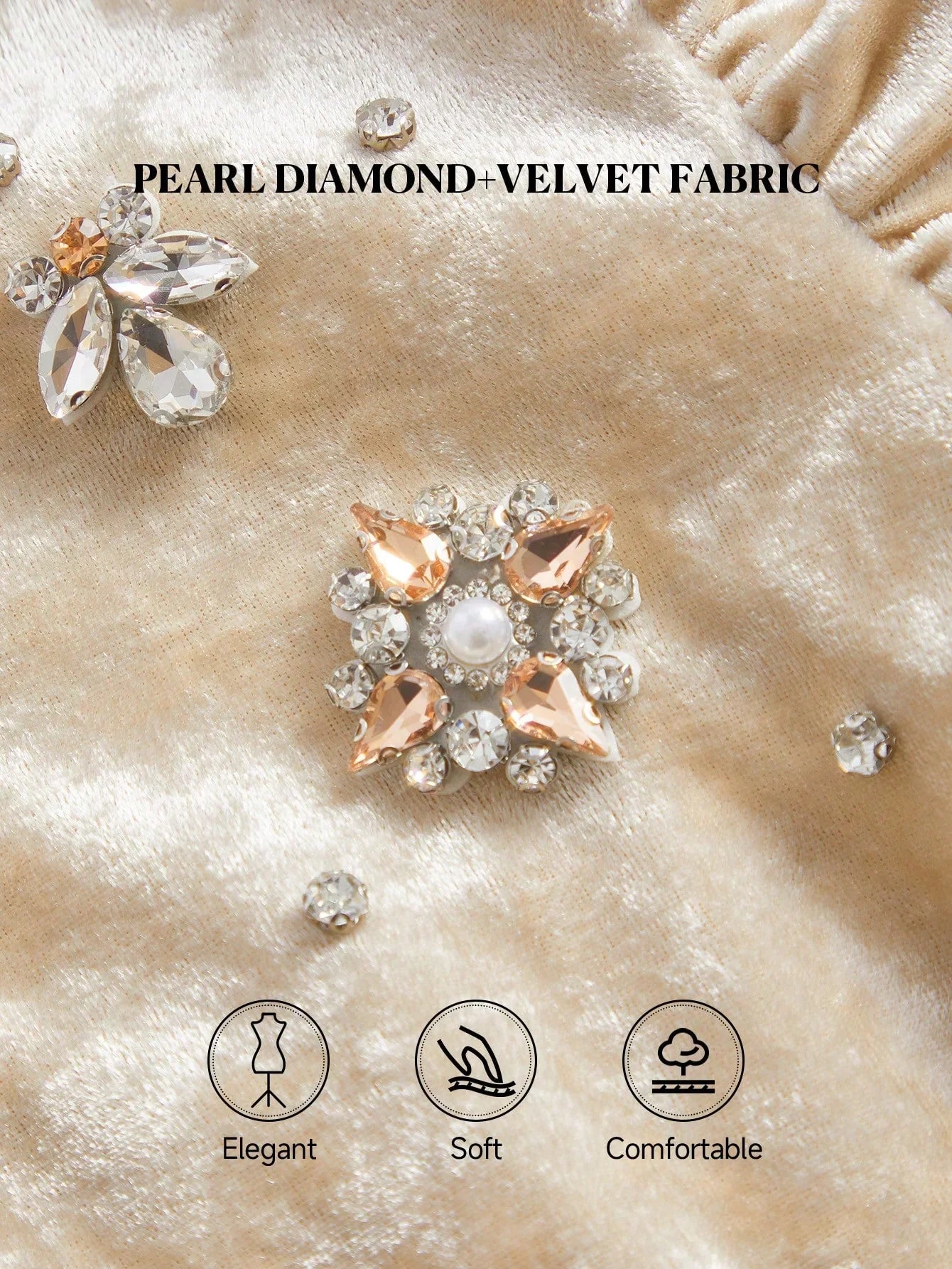 Womens HighEnd Studded Pearl Round Neck Puff Sleeve Velvet Mini Dress Elegant And Slimming New