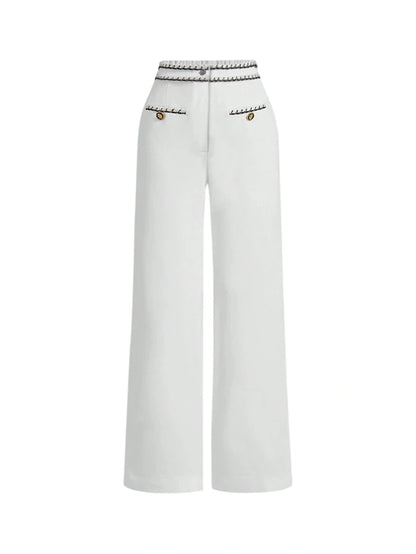 Womens HighWaisted Elegant White Contrast Striped Straight Pants Elegant Straight Pants Small Style