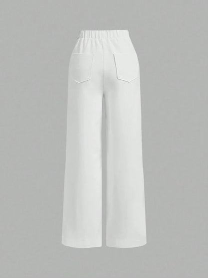Womens HighWaisted Elegant White Contrast Striped Straight Pants Elegant Straight Pants Small Style