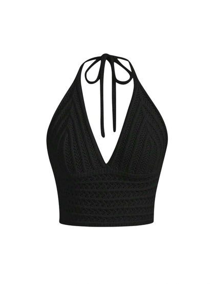 Womens Knitted Top With Halter Neck And Cinched Waist For Beach Music Festival