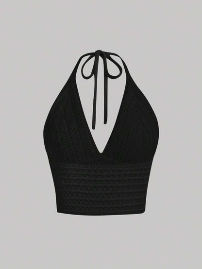 Womens Knitted Top With Halter Neck And Cinched Waist For Beach Music Festival