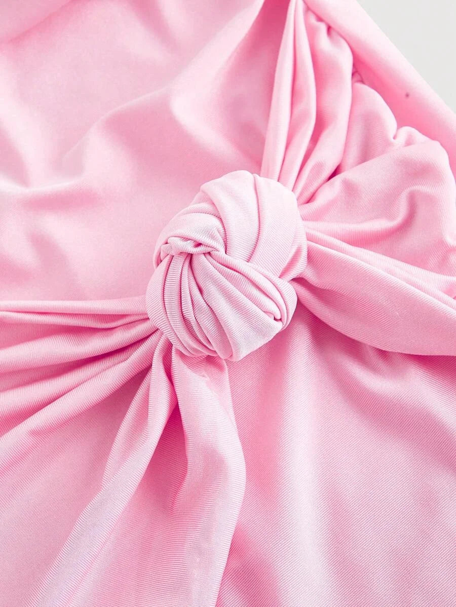 Womens Light Pink Draped Neck FormFitting Midi Dress Elegant DressFormal DressNew Years Eve Dress