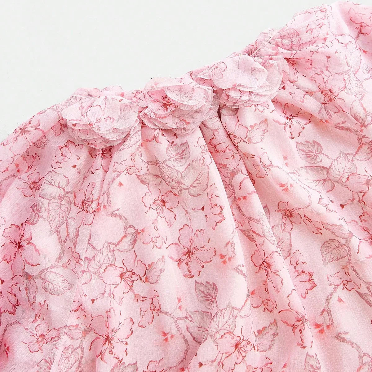 Womens Long Floral Print Dress With Floral Applique Collar Long Sleeves Waist Gathering Casual And