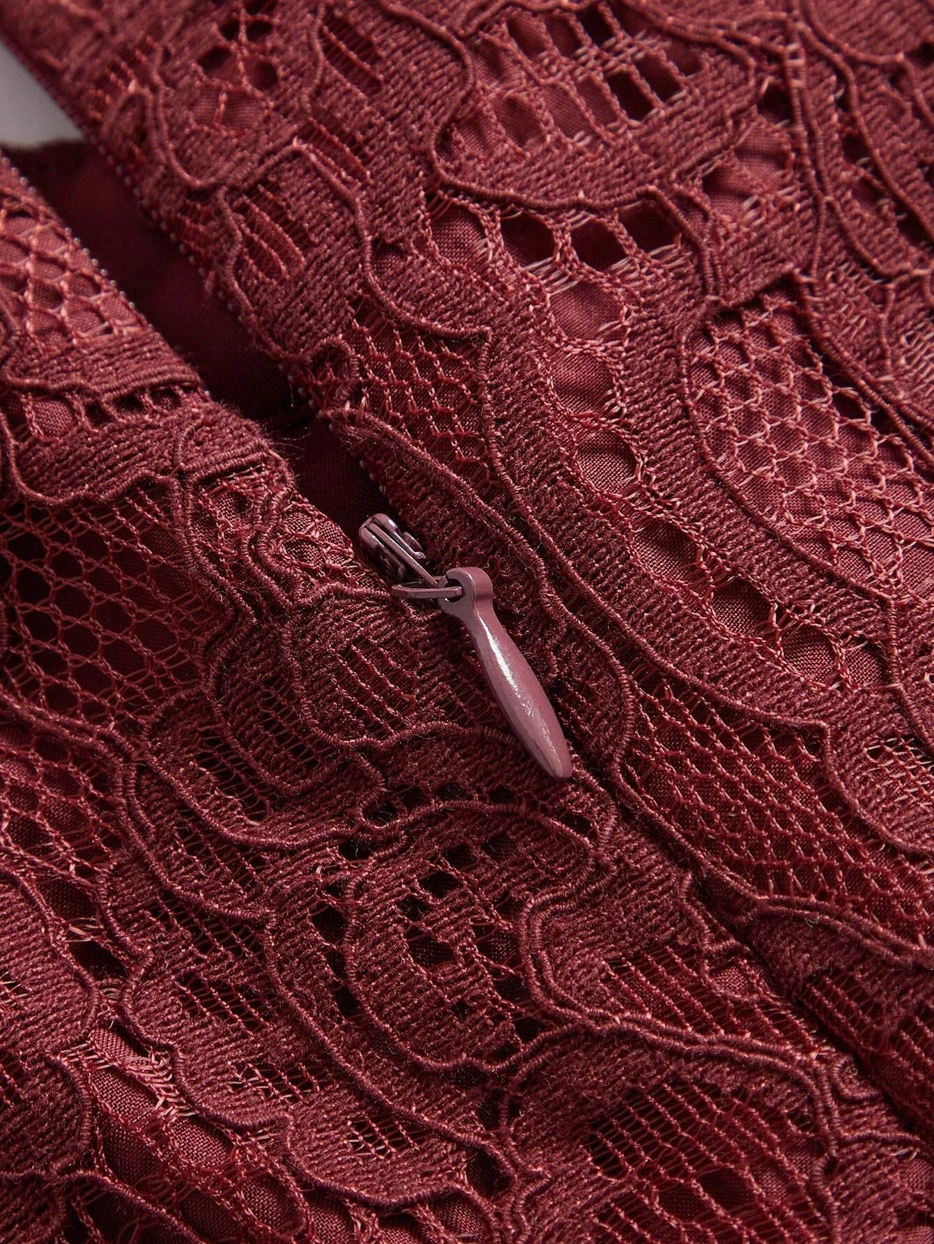 Womens Long Sleeve Lace Burgundy Dress Maxi Women Outfit