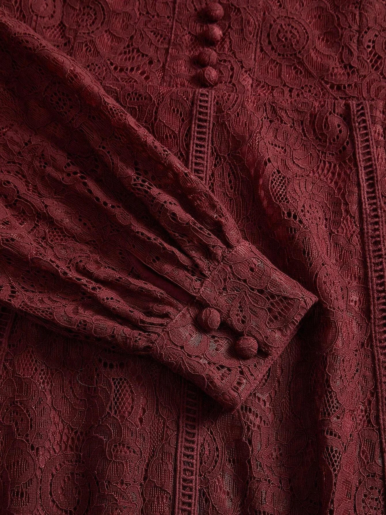 Womens Long Sleeve Lace Burgundy Dress Maxi Women Outfit