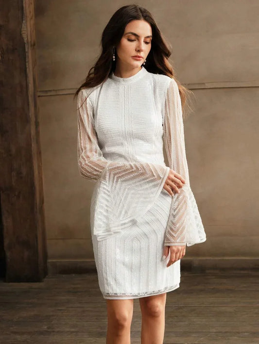Womens New Arrival Long Sleeve Sequins Embellished Dress