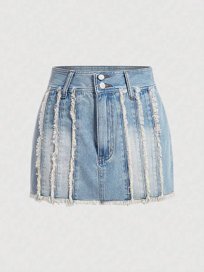 Womens Patchwork Frayed Denim Shorts