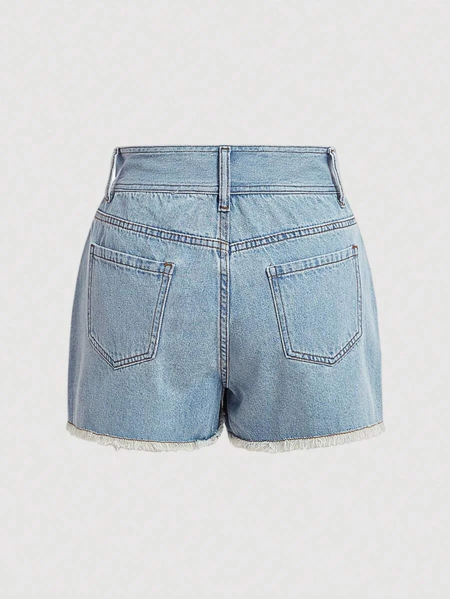 Womens Patchwork Frayed Denim Shorts