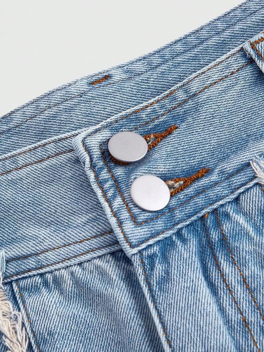 Womens Patchwork Frayed Denim Shorts