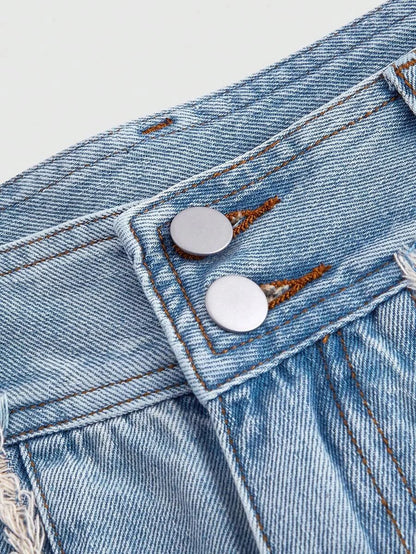 Womens Patchwork Frayed Denim Shorts
