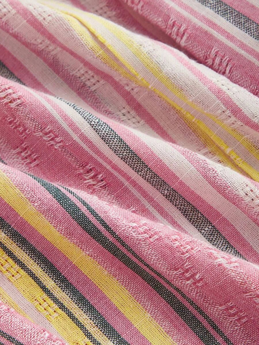 Womens Pink Striped Linen Palazzo Pants Boho Style Casual Trousers Holiday Beach Pants