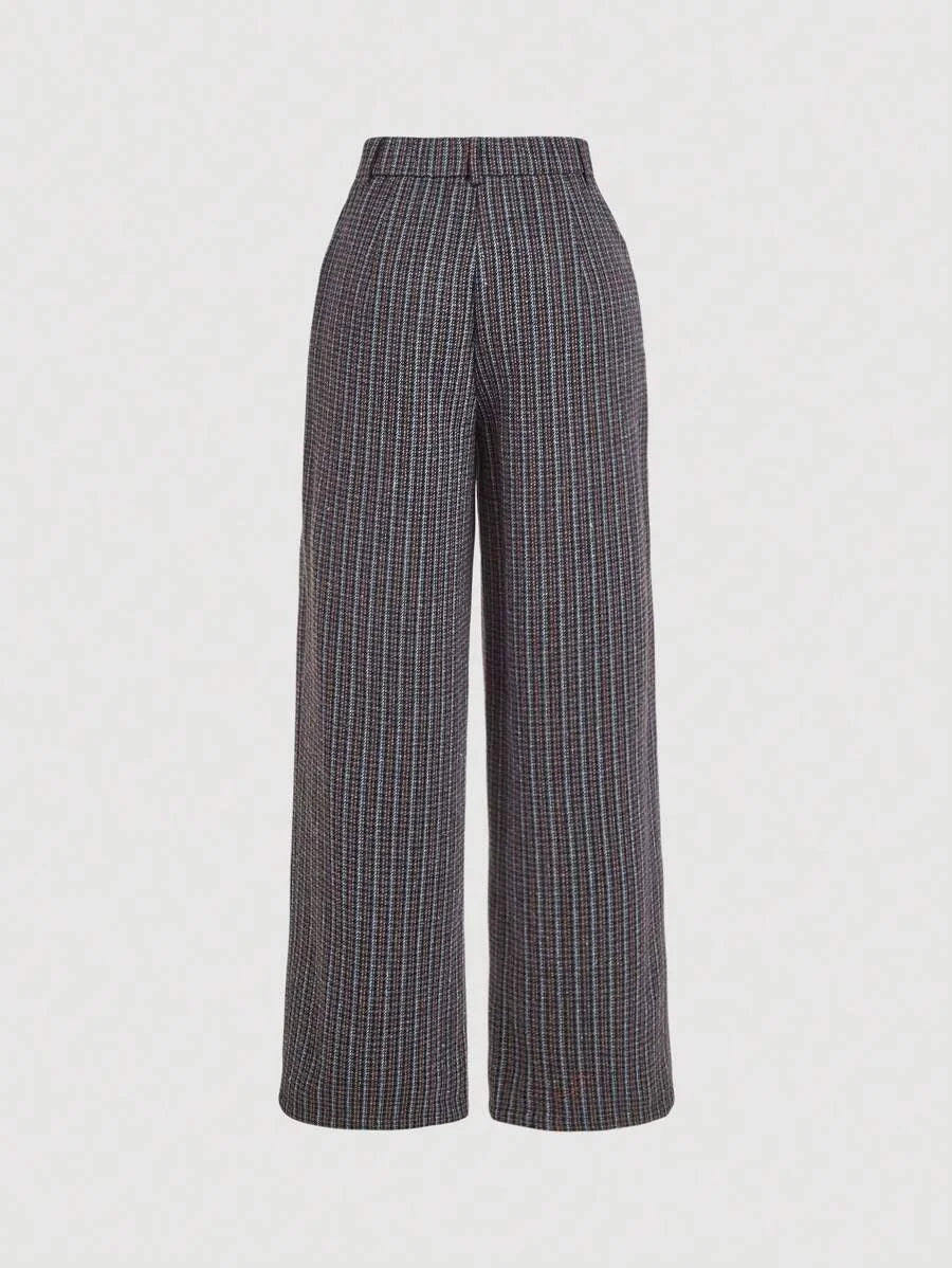 Womens Plaid Double Pocket Wide Leg Loose Casual Pants