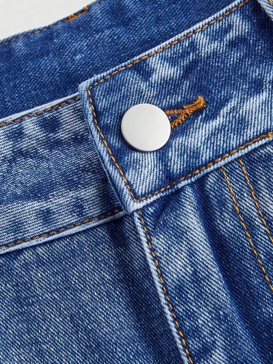 Womens Pocketed Floral Embroidery Frayed Hem Casual Denim Shorts