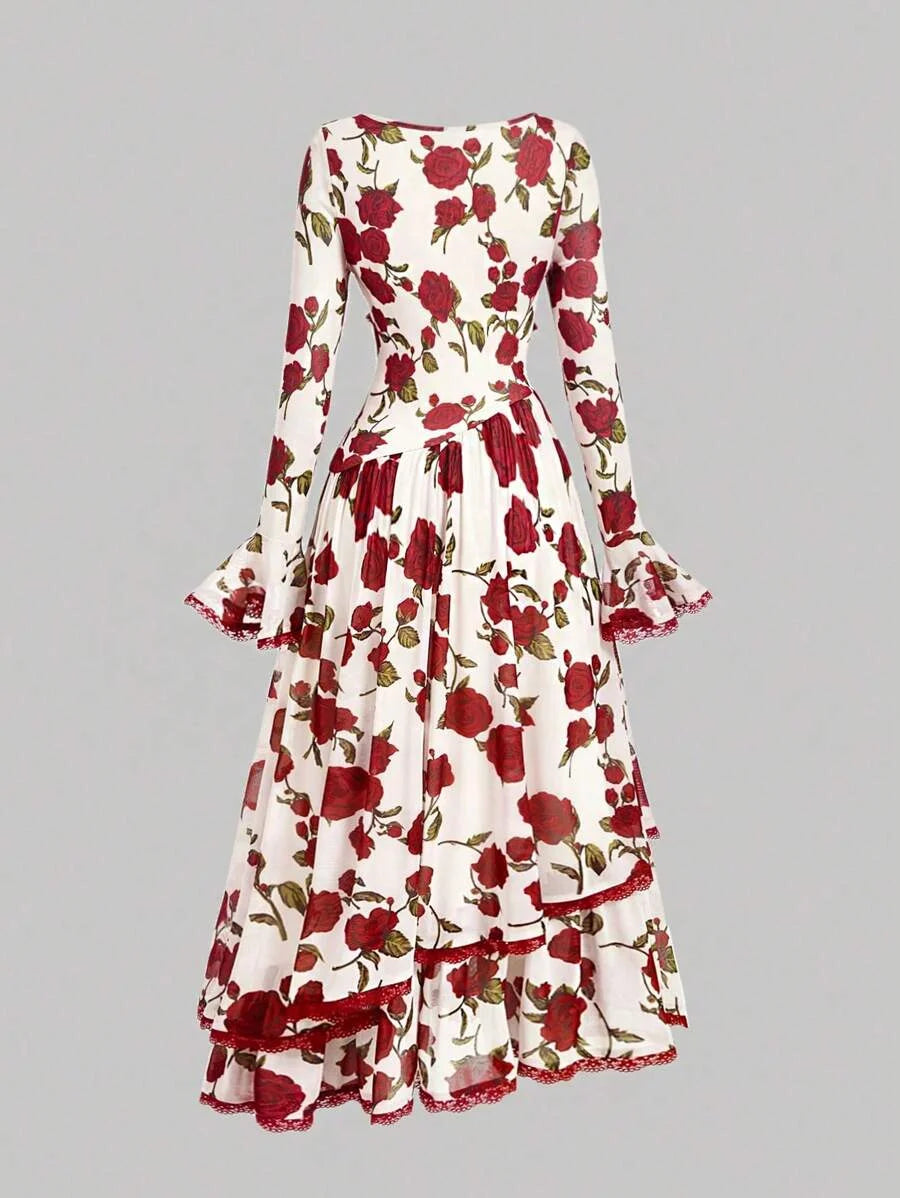 Womens Romantic Rose Floral DressVacation Party Date Dress Customs WomenDevil CostumeHomecoming