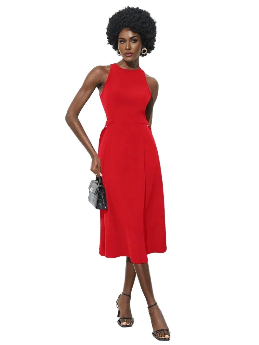 Womens Round Neck Sleeveless Fitted Elegant Fashionable Dress