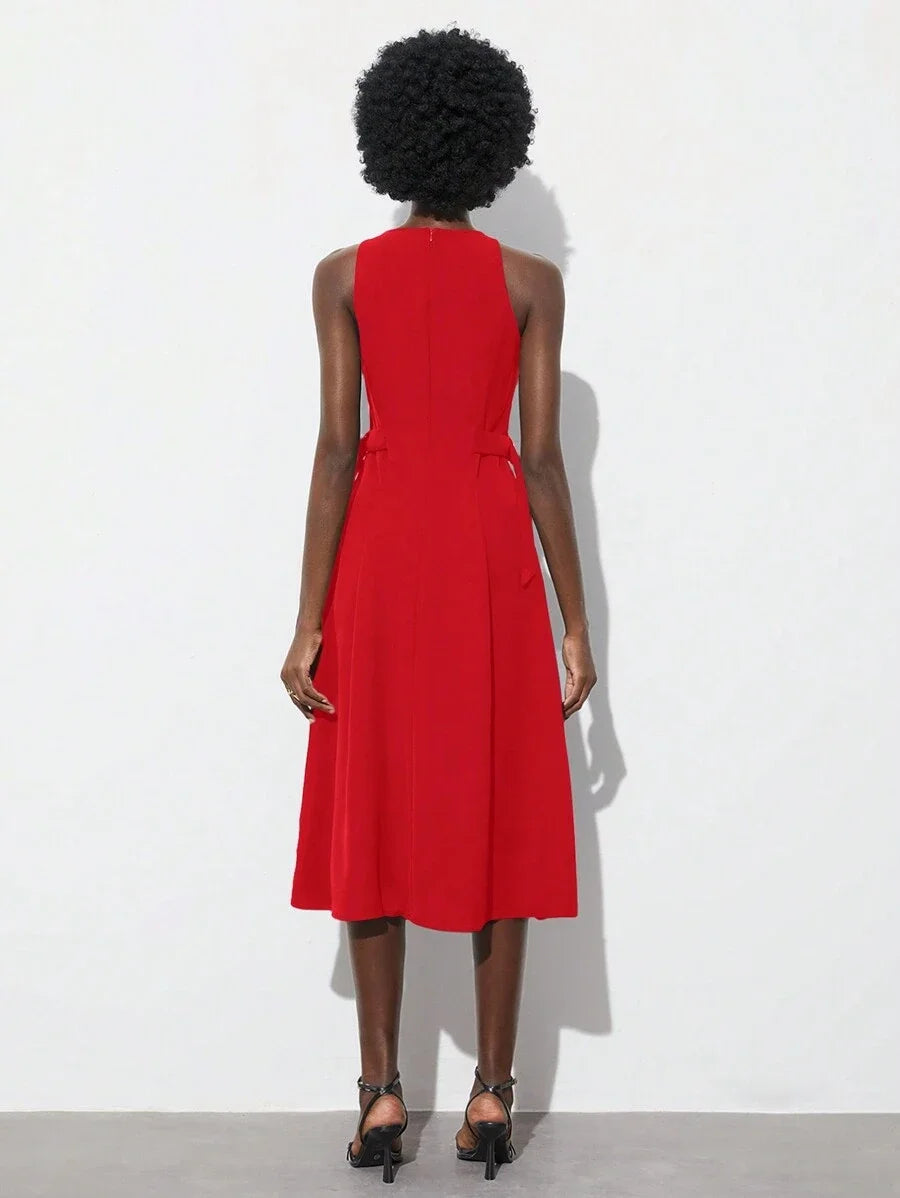 Womens Round Neck Sleeveless Fitted Elegant Fashionable Dress