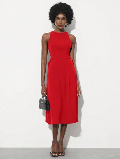 Womens Round Neck Sleeveless Fitted Elegant Fashionable Dress