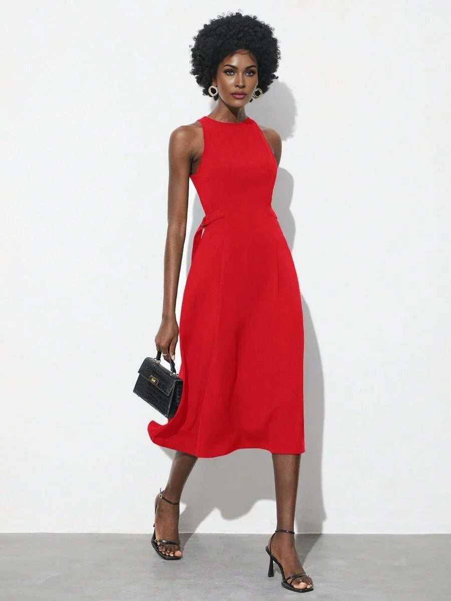 Womens Round Neck Sleeveless Fitted Elegant Fashionable Dress