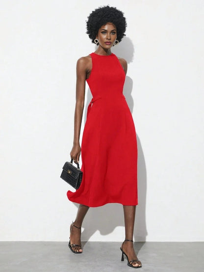 Womens Round Neck Sleeveless Fitted Elegant Fashionable Dress